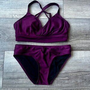 Title Nine 2 piece Metis Top Lehua Bottoms Burgandy Purple adjustable Bikini Set